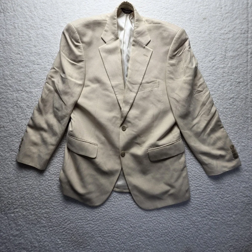 Grant Thomas Blazer Mens 38 Short Beige Silk Linen Summer Sport Coat Jacket